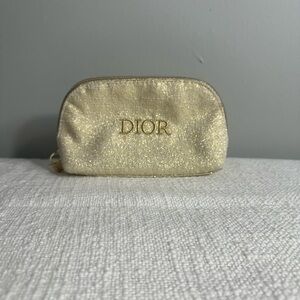 Dior Gold Shimmer Makeup Pouch – Zip Cosmetic Bag